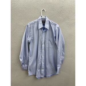Kirkland Signature Mens Button Up Shirt 15.5 LongSleeve BluePlaid TraditionalFit
